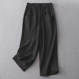 Damen Hose mit elastischem Bund und geradem Beinverlauf – Schwarz