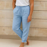 Damen Hose mit elastischem Bund und Kordelzug – Hellblau