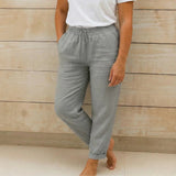 Damen Hose mit elastischem Bund und Kordelzug – Grau