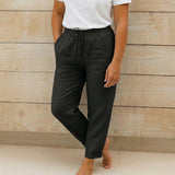 Damen Hose mit elastischem Bund und Kordelzug – Schwarz