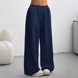Damen Hose mit elastischem Bund und weitem Bein – Dunkelblau