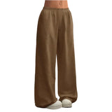 Damen Hose mit elastischem Bund und weitem Bein – Dunkelbraun