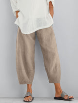 Damen Hose mit elastischem Bund und weiter Beinform – Beige
