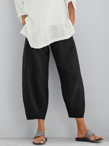 Damen Hose mit elastischem Bund und weiter Beinform – Schwarz
