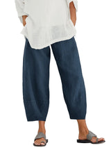Damen Hose mit elastischem Bund und weiter Beinform – Marineblau