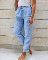Damen Hose mit geradem Bein, elastischem Bund und Kordelzug – Blau