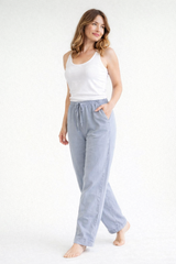 Damen Hose mit geradem Bein, elastischem Bund und Kordelzug – Grau