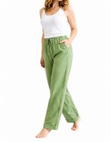 Damen Hose mit geradem Bein, elastischem Bund und Kordelzug – Grün