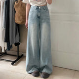 Damen Hose mit Weitem Bein Knopfverschluss Fronttaschen und Gürtelschlaufen – Hellblau