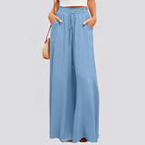 Damen Hose mit weitem Bein und elastischem Bund mit Kordelzug – Blau