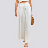 Damen Hose mit weitem Bein und elastischem Bund mit Kordelzug – Weiß