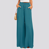 Damen Hose mit weitem Bein und elastischem Bund mit Kordelzug – Dunkelblau
