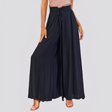 Damen Hose mit weitem Bein und elastischem Bund mit Kordelzug – Schwarz