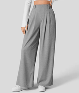 Damen Hose mit weitem Bein und Falten an der Vorderseite – Grau