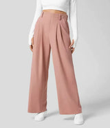 Damen Hose mit weitem Bein und Falten an der Vorderseite – Rosa