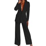 Damen Hosenanzug mit Longblazer und weitem Bein – Schwarz