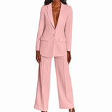 Damen Hosenanzug mit Longblazer und weitem Bein – Rosa