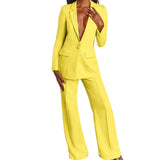 Damen Hosenanzug mit Longblazer und weitem Bein – Gelb