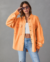 Damen Jacke mit Hemdkragen Knöpfen und Rohsaum Abschlüssen – Orange