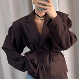 Damen Jacke mit Kerbkragen und Weiten Ärmeln – Braun