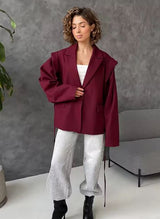 Damen Jacke mit Kerbkragen und Weiten Ärmeln – Burgund