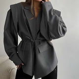 Damen Jacke mit Kerbkragen und Weiten Ärmeln – Grau