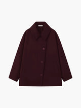 Damen Jacke mit Knopfleiste Reverskragen Aufgesetzten Taschen und Kontrastbündchen – Bordeauxrot