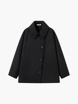 Damen Jacke mit Knopfleiste Reverskragen Aufgesetzten Taschen und Kontrastbündchen – Schwarz