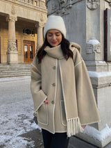 Damen Jacke mit Knopfleiste und kontrastfarbenen Ziernähten – Beige