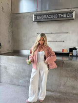 Damen Jacke mit Reißverschluss Stehkragen und langen Ärmeln – Rosa