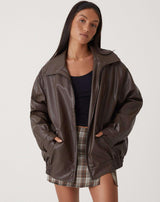 Damen Jacke mit Reißverschluss und elastischen Bündchen – Braun