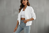 Damen Jacke mit Reißverschluss und Rundhalsausschnitt – Weiß