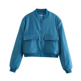 Damen Jacke mit Reißverschluss und zwei Fronttaschen – Blau
