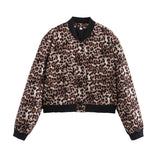 Damen Jacke mit Reißverschluss und zwei Fronttaschen – Braun mit Leopardenmuster