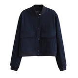 Damen Jacke mit Reißverschluss und zwei Fronttaschen – Marineblau