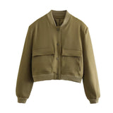 Damen Jacke mit Reißverschluss und zwei Fronttaschen – Militärgrün