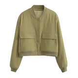 Damen Jacke mit Reißverschluss und zwei Fronttaschen – Olive