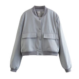 Damen Jacke mit Reißverschluss und zwei Fronttaschen – Silbergrau