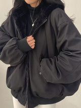 Damen Jacke mit Reißverschluss und Zwei Seitentaschen – Schwarz