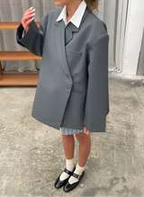 Damen Jacke mit Reverskragen und Einknopfverschluss – Grau