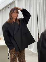 Damen Jacke mit Reverskragen und Einknopfverschluss – Schwarz