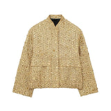 Damen Jacke mit Stehkragen und Pailletten und Klappentaschen – Gold