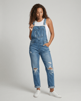 Damen Jeans-Latzhose mit Brusttasche und verstellbaren Trägern – Dunkelblau