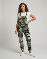 Damen Jeans-Latzhose mit Brusttasche und verstellbaren Trägern – Grün