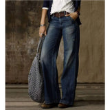 Damen Vintage Jeans mit Hoher Taille und Weitem Bein – Blau