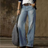 Damen Vintage Jeans mit Hoher Taille und Weitem Bein – Hell Blau