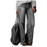 Damen Vintage Jeans mit Hoher Taille und Weitem Bein – Hell Grau