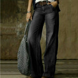 Damen Vintage Jeans mit Hoher Taille und Weitem Bein – Schwarz