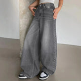 Damen Baggy Jeans mit weitem Bein lässig geschnitten – Grau