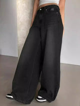 Damen Baggy Jeans mit weitem Bein lässig geschnitten – Schwarz